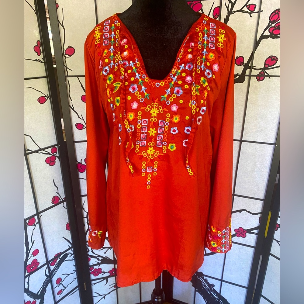 Misslook Embroidered Fall Colors Tunic Top